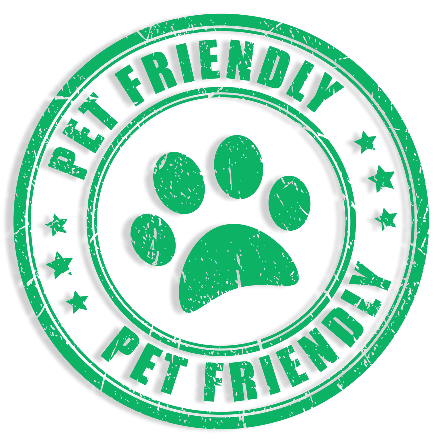Pet Friendly seal symbol in a round format
