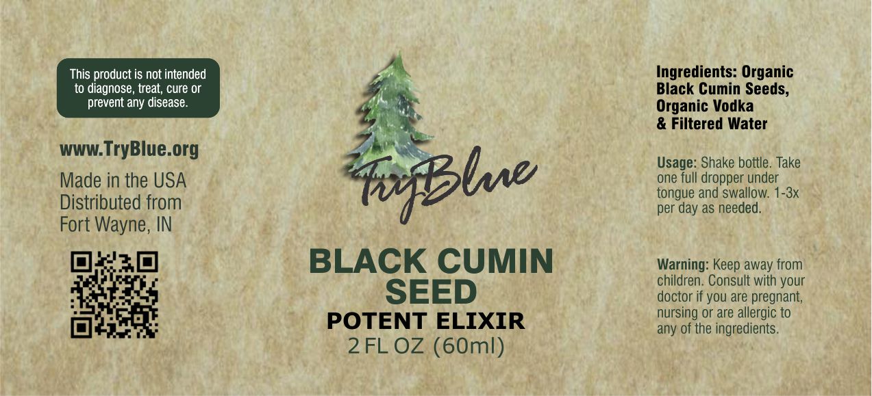 Label for Bottle of Black Cumin Seed Elixir, Ingredients and Dosage Instructions & Warning