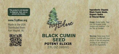 Label for Bottle of Black Cumin Seed Elixir, Ingredients and Dosage Instructions & Warning